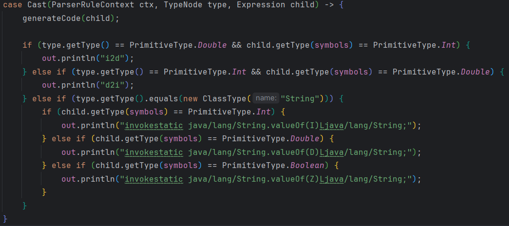 A picture of the code required to cast integers to doubles and vice versa as well as from numbers to Strings