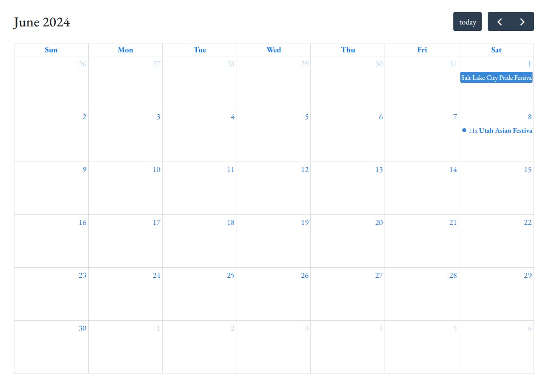 This is the calendar of the events page